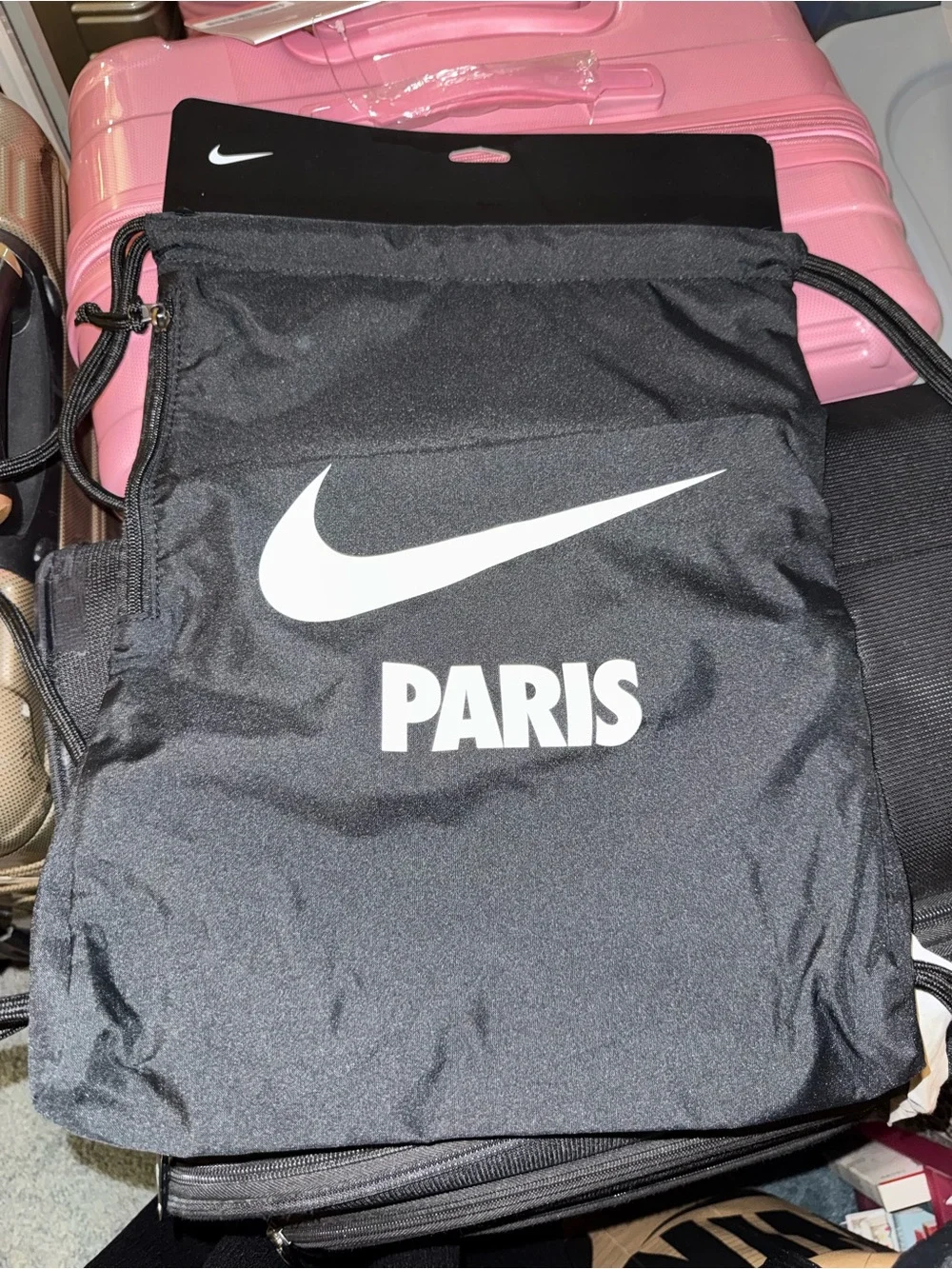 Nike Black PARIS Swoosh Drawstring Backpack